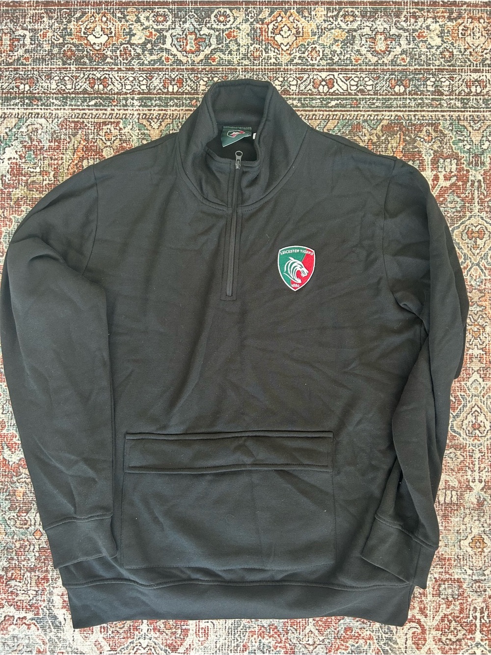 Leicester Tigers Rugby Black Quarter-Zip Pullover Sweater